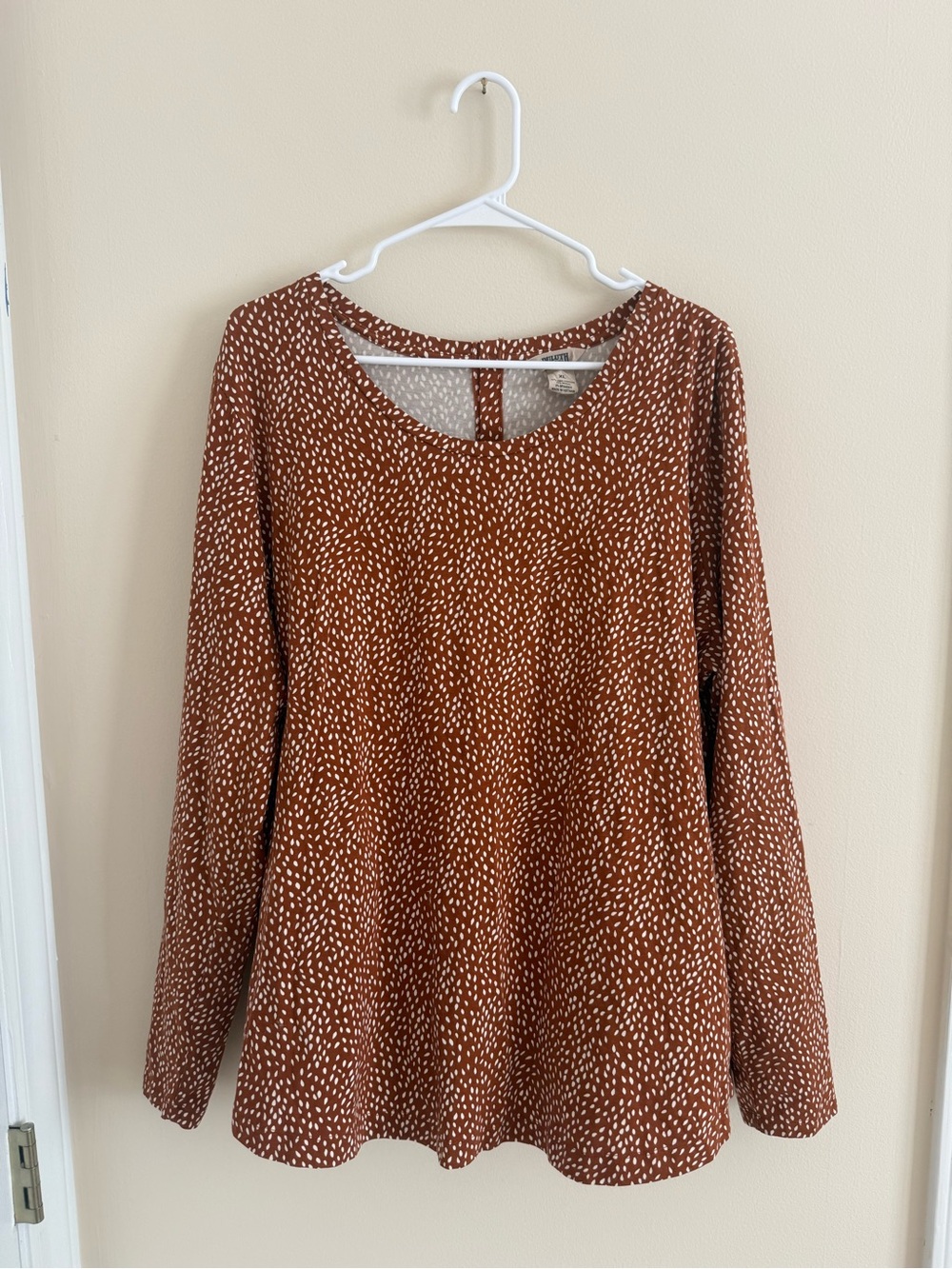 Duluth Trading Co Leaf Print Blouse Womens XL Brown Button Back Pima Cotton